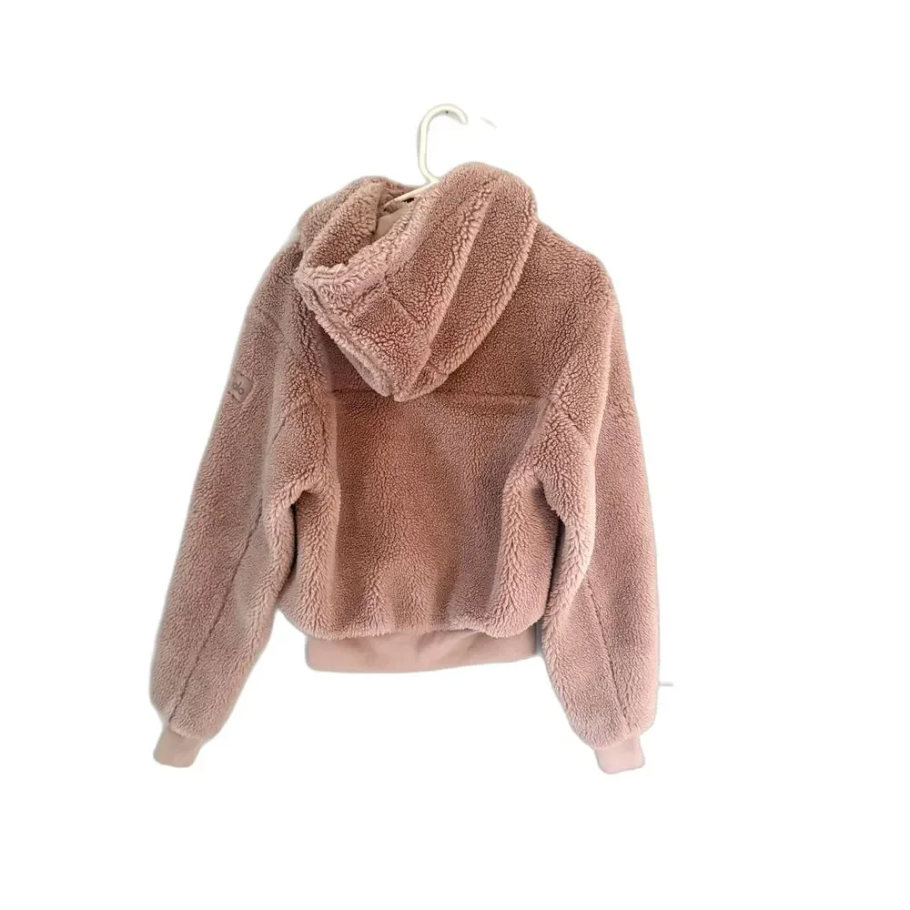 Alo Yoga Foxy Sherpa Jacket Pink Rosewood Zip Up Removable Hood Size Small